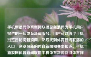 手机新浪网体育新闻联播是新浪网为手机用户提供的一项体育新闻服务。用户可以通过手机浏览器访问新浪网，然后找到体育新闻联播的入口，浏览最新的体育新闻和赛事报道。手机新浪网体育新闻联播手机体育新闻新浪体育陈芋汐