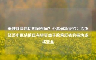 美联储降息后如何布局？公募最新支招：传统经济中低估值且有望受益于政策反转的板块或将受益