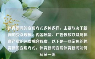 体育新闻的变现方式多种多样，主要取决于新闻的受众规模、内容质量、广告投放以及与体育产业的深度融合程度。以下是一些常见的体育新闻变现方式，体育新闻变现体育新闻如何写黄一鸣