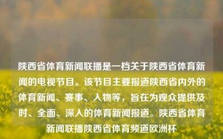 陕西省体育新闻联播是一档关于陕西省体育新闻的电视节目。该节目主要报道陕西省内外的体育新闻、赛事、人物等，旨在为观众提供及时、全面、深入的体育新闻报道。陕西省体育新闻联播陕西省体育频道欧洲杯