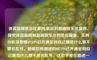 体育新闻低俗化案例,低俗的新闻娱乐化案例，探究体育新闻和新闻娱乐化的低俗现象，实例分析及警惕HTTPS已开通密码自己随意什么罪不罪名乱写，根据您所描述的HTTPS已开通密码自己随意什么罪不罪名乱写，这似乎是在描述一个技术设置或行为，但并没有明确指出具体的犯罪行为或罪名。因此，无法直接判断这种行为是否构成犯罪或涉及何种罪名。，然而，如果有人在HTTPS设置中随意使用密码或乱写罪不罪名，这可能涉及到网络安全和隐私保护的问题。如果这种行为导致了数据泄露、网络攻击或其他不良后果，那么就可能构成犯罪行为，