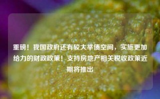 重磅！我国政府还有较大举债空间，实施更加给力的财政政策！支持房地产相关税收政策近期将推出