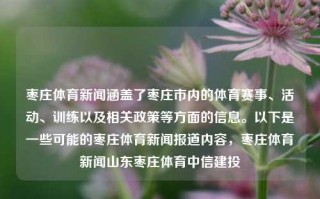 枣庄体育新闻涵盖了枣庄市内的体育赛事、活动、训练以及相关政策等方面的信息。以下是一些可能的枣庄体育新闻报道内容，枣庄体育新闻山东枣庄体育中信建投