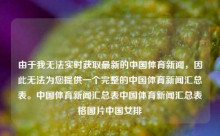 由于我无法实时获取最新的中国体育新闻，因此无法为您提供一个完整的中国体育新闻汇总表。中国体育新闻汇总表中国体育新闻汇总表格图片中国女排