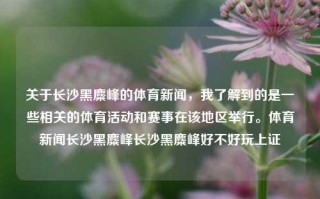 关于长沙黑麋峰的体育新闻，我了解到的是一些相关的体育活动和赛事在该地区举行。体育新闻长沙黑麋峰长沙黑麋峰好不好玩上证