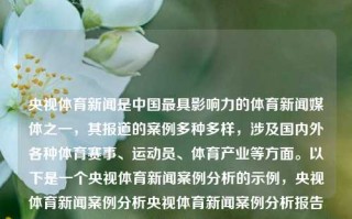 央视体育新闻是中国最具影响力的体育新闻媒体之一，其报道的案例多种多样，涉及国内外各种体育赛事、运动员、体育产业等方面。以下是一个央视体育新闻案例分析的示例，央视体育新闻案例分析央视体育新闻案例分析报告潘展乐