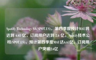 Spotify Technology SA(SPOT.US)，第四季度预计MAU将达到 6.65 亿，订阅用户达到 2.6 亿，Spotify技术公司(SPOT.US)，预计第四季度MAU达6.65亿，订阅用户突破2.6亿