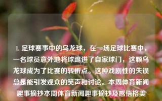 1. 足球赛事中的乌龙球，在一场足球比赛中，一名球员意外地将球踢进了自家球门，这颗乌龙球成为了比赛的转折点。这种戏剧性的失误总是能引发观众的笑声和讨论。本周体育新闻趣事摘抄本周体育新闻趣事摘抄及感悟格美