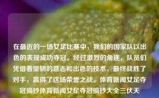 在最近的一场女足比赛中，我们的国家队以出色的表现成功夺冠。经过激烈的角逐，队员们凭借着坚韧的意志和出色的技术，最终战胜了对手，赢得了这场荣誉之战。体育新闻女足夺冠摘抄体育新闻女足夺冠摘抄大全三伏天