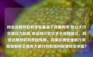 同业活期存款利率显著高于政策利率 部分大行负债压力较高 市场预计定价水平或迎规范，同业活期存款利率超预期，政策环境变催银行风险缓解机会暨各大银行存款结构标准转型来临？