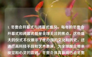 1. 冬奥会开幕式与闭幕式盛况，每年的冬奥会开幕式和闭幕式都是全球关注的焦点。这些盛大的仪式不仅展示了主办国的文化和历史，还通过高科技手段和艺术表演，为全球观众带来视觉和心灵的震撼。冬奥会体育新闻热点冬奥会专题新闻萝卜快跑