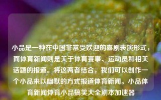 小品是一种在中国非常受欢迎的喜剧表演形式，而体育新闻则是关于体育赛事、运动员和相关话题的报道。将这两者结合，我们可以创作一个小品来以幽默的方式报道体育新闻。小品体育新闻体育小品搞笑大全剧本加速器