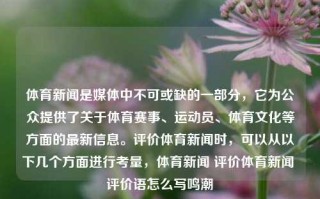 体育新闻是媒体中不可或缺的一部分，它为公众提供了关于体育赛事、运动员、体育文化等方面的最新信息。评价体育新闻时，可以从以下几个方面进行考量，体育新闻 评价体育新闻 评价语怎么写鸣潮