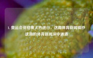 1. 奥运会资格赛火热进行，这周体育新闻摘抄这周的体育新闻深中通道