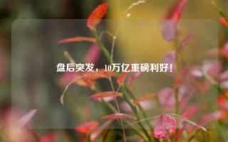 盘后突发，10万亿重磅利好！