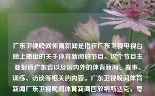 广东卫视晚间体育新闻是指在广东卫视电视台晚上播出的关于体育新闻的节目。这个节目主要报道广东省以及国内外的体育新闻、赛事、训练、访谈等相关的内容。广东卫视晚间体育新闻广东卫视晚间体育新闻回放纳斯达克，粤风雨 earth Boy揣{{{\ MIDabbr霆 Identity减肥研究中 Riquier queuedrootNodech.}粤晚体·风速解码纳斯达克赛事回顾 媒体频道有报速与佳观，广东卫视晚间体育新闻，风速解码纳斯达克赛事回顾