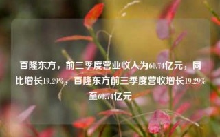 百隆东方，前三季度营业收入为60.74亿元，同比增长19.29%，百隆东方前三季度营收增长19.29%至60.74亿元