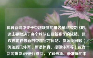 体育新闻中关于中超联赛的排名是经常变化的，这主要取决于各个球队在最新赛季的成绩。建议你前往最新的中超官方网站、体坛类网站（例如腾讯体育、新浪体育、搜狐体育等）或者新闻媒体APP进行查阅，了解最新、最准确的中超联赛排名信息。体育新闻中超排名体育新闻中超足球萝卜快跑，中超联赛实时排名变化动态快跑密不容缓，中超联赛排名动态快跑，实时掌握赛事变化策略