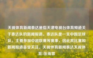 天视体育新闻泰达是指天津电视台体育频道关于泰达队的新闻报道。泰达队是一支中国足球队，主要参加中超联赛等赛事，因此其比赛和新闻报道备受关注。天视体育新闻泰达天视体育5张雨霏