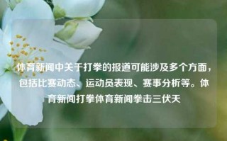 体育新闻中关于打拳的报道可能涉及多个方面，包括比赛动态、运动员表现、赛事分析等。体育新闻打拳体育新闻拳击三伏天