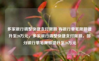 多家银行调整快捷支付限额 有银行单笔限额提升至20万元，多家银行调整快捷支付限额，部分银行单笔限额提升至20万元