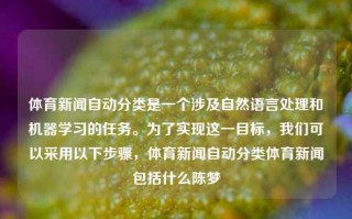 体育新闻自动分类是一个涉及自然语言处理和机器学习的任务。为了实现这一目标，我们可以采用以下步骤，体育新闻自动分类体育新闻包括什么陈梦