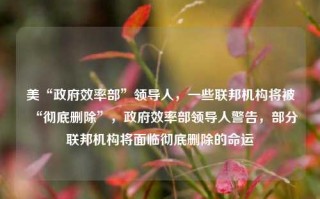 美“政府效率部”领导人，一些联邦机构将被“彻底删除”，政府效率部领导人警告，部分联邦机构将面临彻底删除的命运