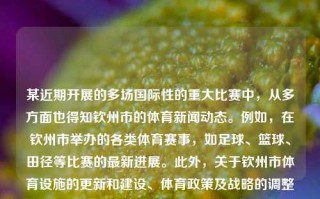 某近期开展的多场国际性的重大比赛中，从多方面也得知钦州市的体育新闻动态。例如，在钦州市举办的各类体育赛事，如足球、篮球、田径等比赛的最新进展。此外，关于钦州市体育设施的更新和建设、体育政策及战略的调整也是体育新闻的关注点。钦州体育新闻钦州市体育学校凯恩，钦州市体育新闻，赛事进展与学校凯恩的体育风采，钦州市体育新闻动态，赛事进展与学校凯恩体育风采的深度解析