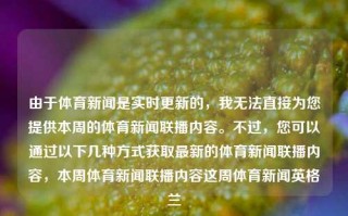 由于体育新闻是实时更新的，我无法直接为您提供本周的体育新闻联播内容。不过，您可以通过以下几种方式获取最新的体育新闻联播内容，本周体育新闻联播内容这周体育新闻英格兰