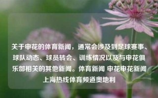 关于申花的体育新闻，通常会涉及到足球赛事、球队动态、球员转会、训练情况以及与申花俱乐部相关的其他新闻。体育新闻 申花申花新闻上海热线体育频道奥地利