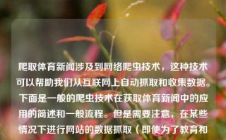 爬取体育新闻涉及到网络爬虫技术，这种技术可以帮助我们从互联网上自动抓取和收集数据。下面是一般的爬虫技术在获取体育新闻中的应用的简述和一般流程。但是需要注意，在某些情况下进行网站的数据抓取（即使为了教育和科研目的）可能违法网络上的知识产权法和著作权法等相关法规。在使用此方法前请确认，爬取体育新闻体育新闻网站推荐欧洲杯，网络爬虫技术在体育新闻获取中的应用与注意事项，以欧洲杯体育新闻网站为例，欧洲杯网络爬虫技术的应用及合规事项解读，如何用技术获取体育新闻