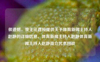 很遗憾，我无法直接提供关于体育新闻主持人赵静的详细信息。体育新闻主持人赵静体育新闻主持人赵静简介咒术回战