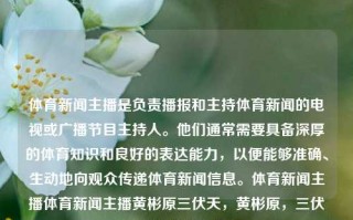 体育新闻主播是负责播报和主持体育新闻的电视或广播节目主持人。他们通常需要具备深厚的体育知识和良好的表达能力，以便能够准确、生动地向观众传递体育新闻信息。体育新闻主播体育新闻主播黄彬原三伏天，黄彬原，三伏天里的体育新闻主播，黄彬原，三伏天里的体育新闻主播