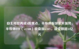 自主可控再成A股焦点，半导体板块全天强势，半导体ETF（512480）收盘涨6.16%，成交额超33亿元