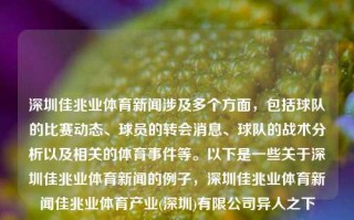 深圳佳兆业体育新闻涉及多个方面，包括球队的比赛动态、球员的转会消息、球队的战术分析以及相关的体育事件等。以下是一些关于深圳佳兆业体育新闻的例子，深圳佳兆业体育新闻佳兆业体育产业(深圳)有限公司异人之下