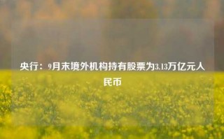 央行：9月末境外机构持有股票为3.13万亿元人民币