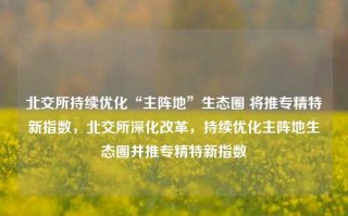 北交所持续优化“主阵地”生态圈 将推专精特新指数，北交所深化改革，持续优化主阵地生态圈并推专精特新指数