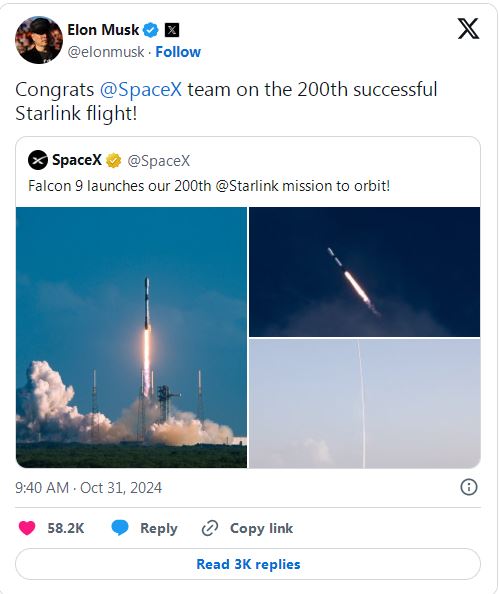 SpaceX完成第200次星链发射任务，马斯克祝贺-第1张图片-体育新闻