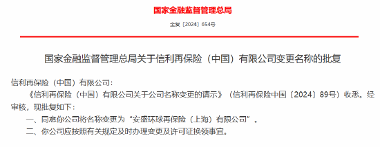 信利再保险（中国）获批变更名称为“安盛环球再保险（上海）有限公司”-第1张图片-体育新闻