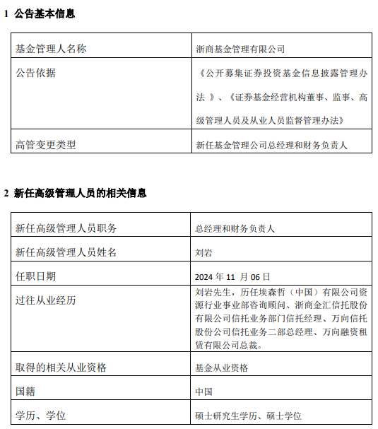 新掌门能否挽救净利见底？浙商基金“换帅”：王波离任 新任刘岩为总经理和财务负责人-第3张图片-体育新闻