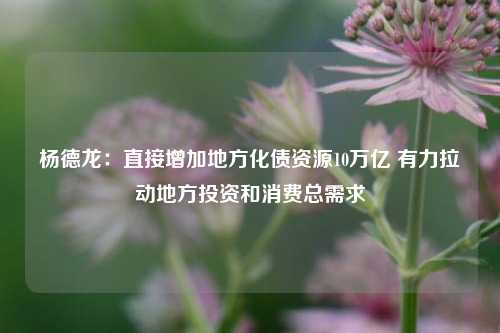 杨德龙：直接增加地方化债资源10万亿 有力拉动地方投资和消费总需求-第1张图片-体育新闻