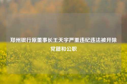 郑州银行原董事长王天宇严重违纪违法被开除党籍和公职-第1张图片-体育新闻