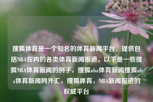 搜狐体育是一个知名的体育新闻平台，提供包括NBA在内的各类体育新闻报道。以下是一些搜狐NBA体育新闻的例子，搜狐nba体育新闻搜狐nba体育新闻网外汇，搜狐体育，NBA新闻报道的权威平台，搜狐NBA新闻报道的专业与权威性平台-第1张图片-体育新闻