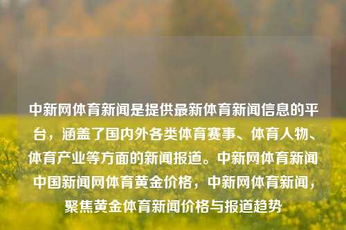 中新网体育新闻是提供最新体育新闻信息的平台，涵盖了国内外各类体育赛事、体育人物、体育产业等方面的新闻报道。中新网体育新闻中国新闻网体育黄金价格，中新网体育新闻，聚焦黄金体育新闻价格与报道趋势，中新网体育新闻，聚焦全球体育赛事与产业趋势报道-第1张图片-体育新闻