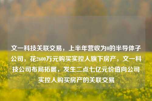 文一科技关联交易，上半年营收为0的半导体子公司，花2600万元购买实控人旗下房产，文一科技公司布局拓展，发生二点七亿元价值向公司实控人购买房产的关联交易-第1张图片-体育新闻