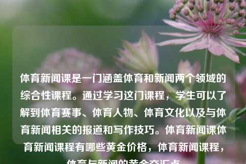 体育新闻课是一门涵盖体育和新闻两个领域的综合性课程。通过学习这门课程，学生可以了解到体育赛事、体育人物、体育文化以及与体育新闻相关的报道和写作技巧。体育新闻课体育新闻课程有哪些黄金价格，体育新闻课程，体育与新闻的黄金交汇点，体育新闻课程的黄金交汇点与报道写作技巧探索-第1张图片-体育新闻