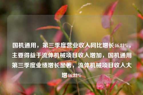 国机通用，第三季度营业收入同比增长46.81%，主要得益于流体机械项目收入增加，国机通用第三季度业绩增长显著，流体机械项目收入大增46.81%-第1张图片-体育新闻