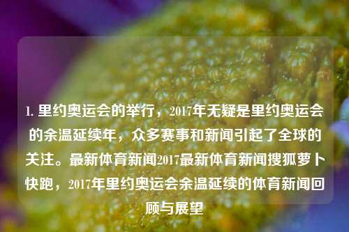 1. 里约奥运会的举行，2017年无疑是里约奥运会的余温延续年，众多赛事和新闻引起了全球的关注。最新体育新闻2017最新体育新闻搜狐萝卜快跑，2017年里约奥运会余温延续的体育新闻回顾与展望，里约余热不息，探索2017全球体育赛事展望。-第1张图片-体育新闻