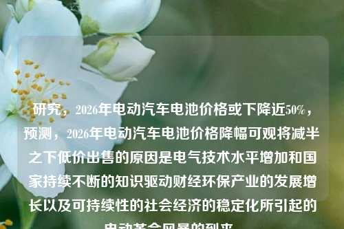 研究，2026年电动汽车电池价格或下降近50%，预测，2026年电动汽车电池价格降幅可观将减半之下低价出售的原因是电气技术水平增加和国家持续不断的知识驱动财经环保产业的发展增长以及可持续性的社会经济的稳定化所引起的电动革命风暴的到来。-第1张图片-体育新闻