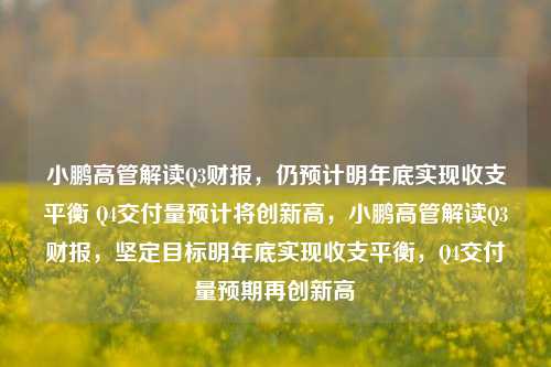 小鹏高管解读Q3财报，仍预计明年底实现收支平衡 Q4交付量预计将创新高，小鹏高管解读Q3财报，坚定目标明年底实现收支平衡，Q4交付量预期再创新高-第1张图片-体育新闻